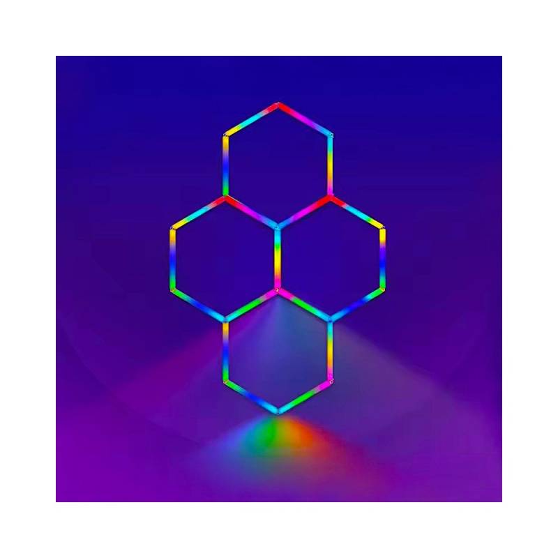 Hexagon Rgbic 4 Felter Komplet Sæt - 64w. Inklusiv Bluetooth Controller Og Strømforsyning - Kulør : Rgbic - Ledlife