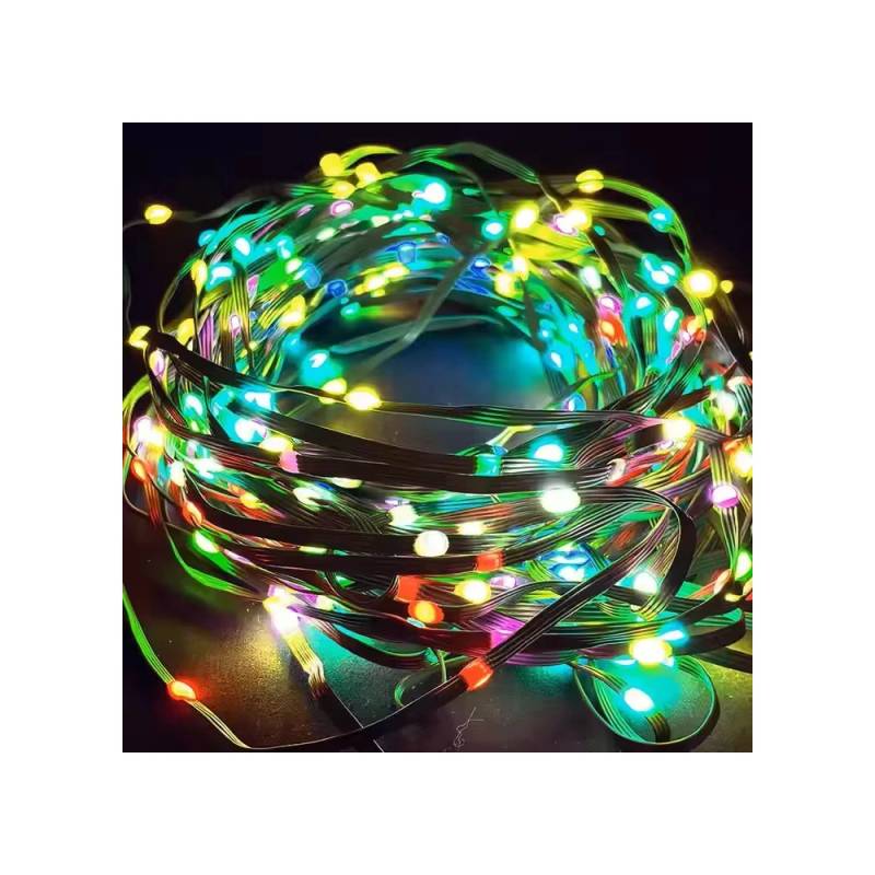 10 M. Rgbic Led Lyskæde - 100 Led, Grøn Ledning, Fjernbetjening + Bluetooth, 5v Usb