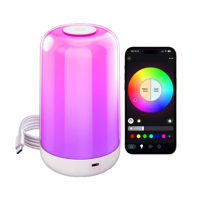 Opladelig Rgb+cct Led Bord/Natlampe - Bluetooth, Hvid, Touch Dæmpbar, Ip20 Indendørs - Dæmpbar : Dæmpbar, Kulør : Rgb + Cct (varm Til Kold Hvid)
