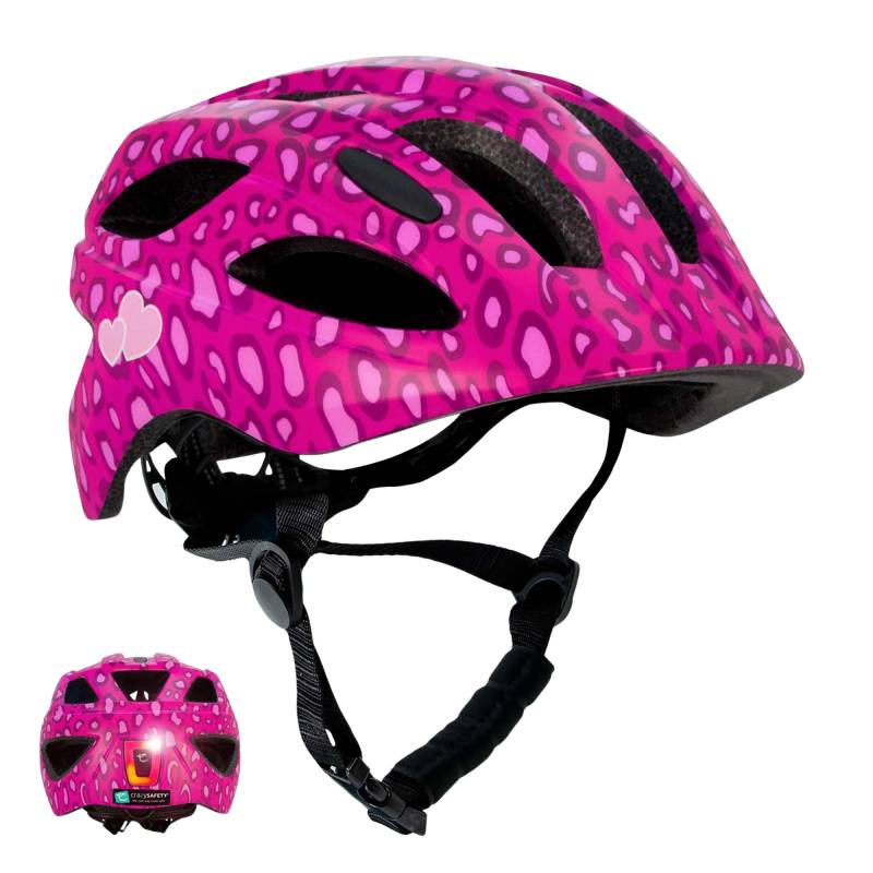 Pink Plettetcykelhjelm Til Børn I Alderen 6-12 år 54-58 Cm Med Usb Genopladeligt Indbygget Rødt Led Lys. Sikkerhedstestet Og En 1078 Certificeret - Crazy Safety