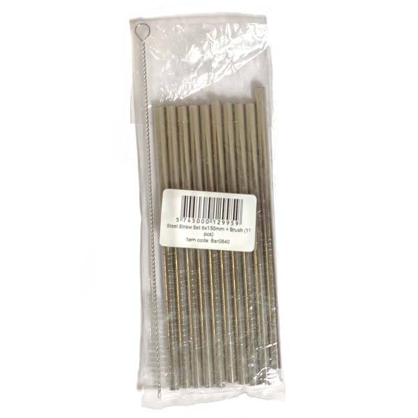 Stålsugerør  10 Stk, 15cm Inkl. Rengøringsbørste - Nordicbar