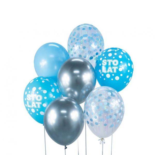Ballonbuket Sølv Og Blå 7 Stk. - Godan