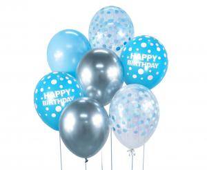 Ballonbuket Glædelig Fødselsdag Sølv Og Blå 7 Stk. - Godan