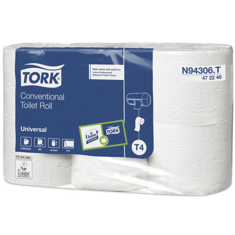 Tork T4 Toiletpapir, 2-Lag Genbrug, 38 Meter, 42 Ruller