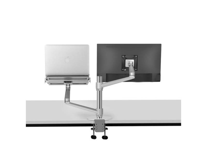 Wergon - Noah - Justerbar Dual Desktop Holder - Skærm Max 27" / Laptop 11-17" - Sølv