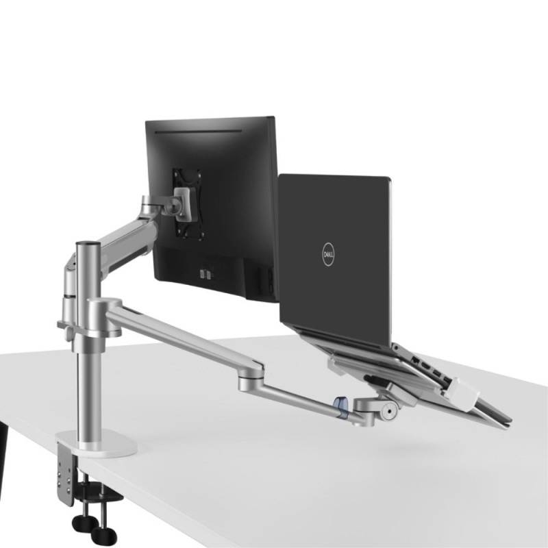 Wergon - Luna - Dual Holder M/Gasfjeder Til En Laptop 11-17" + En Monitor/Lcd Skærm Max 27" - Sølv