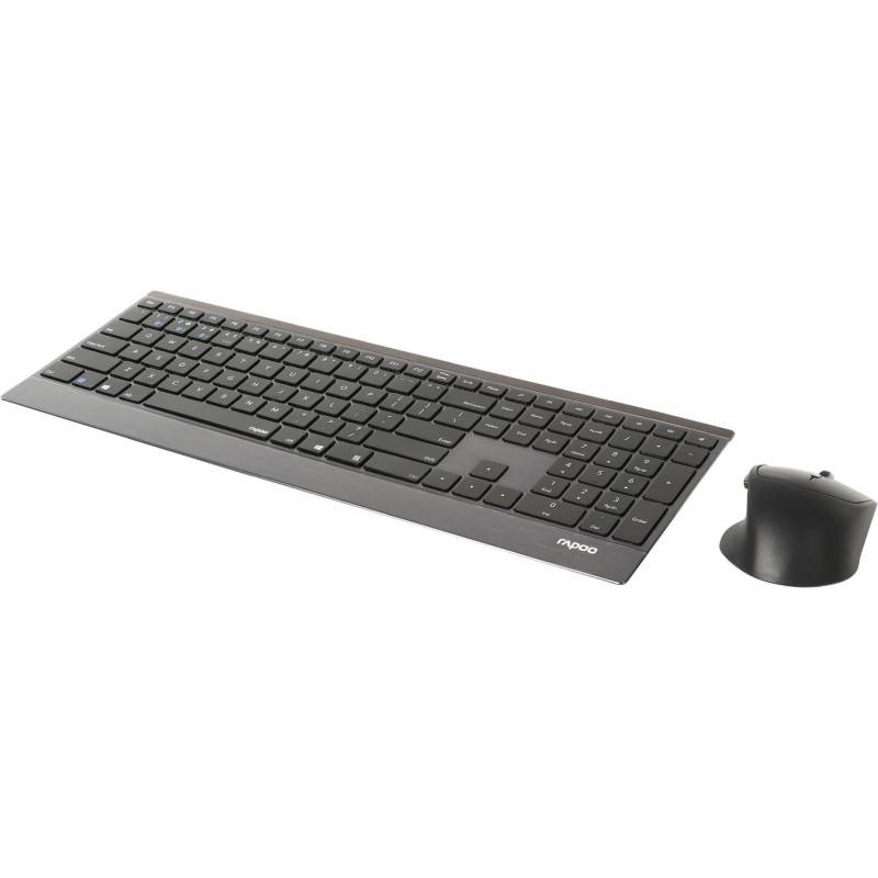 Rapoo 9500m Multi-Mode Trådløs Keyboard/Mus Nordisk Layout, Sort Tastatur Og Mus