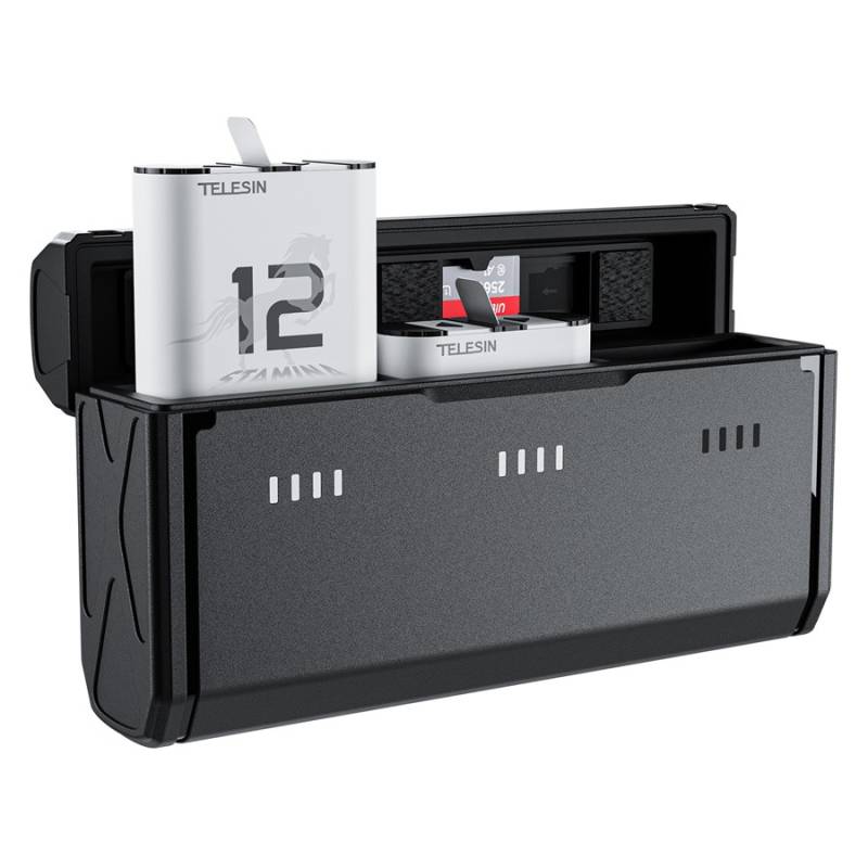 Telesin Lommeformat 3-Slots Opladerboks + 2 Stk Stamina Batteri, Gopro Hero 9 Til 12
