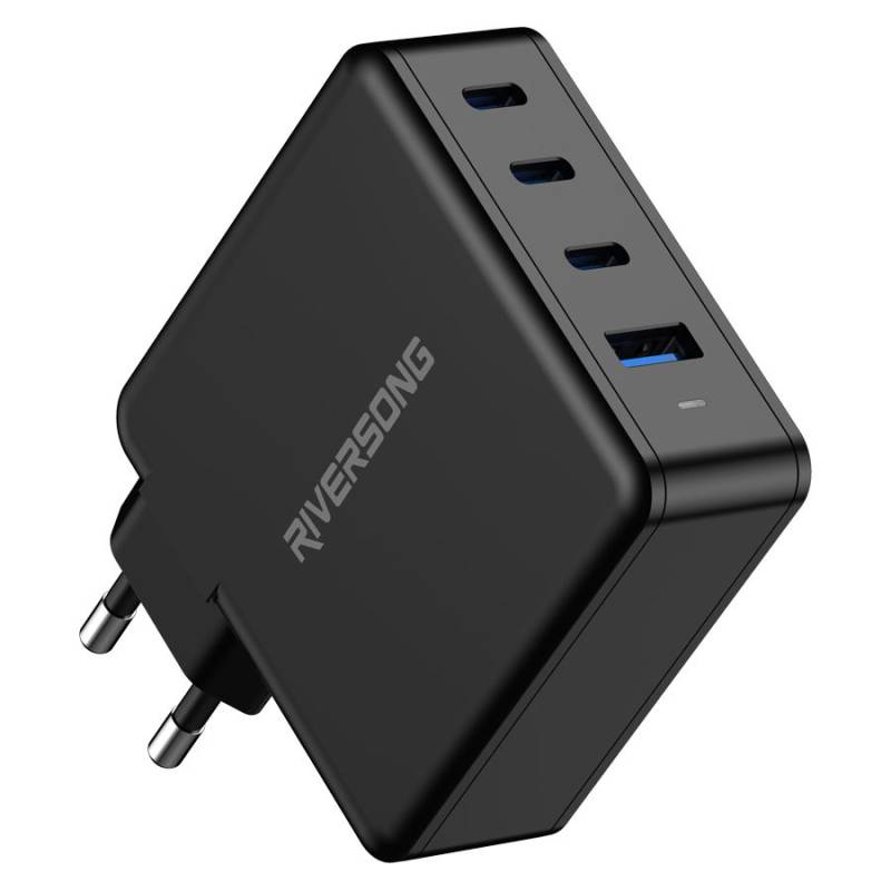 Riversong Powerkub, 100w Gan Oplader M.  3 X Usb-C Og 1 Usb-A, Sort
