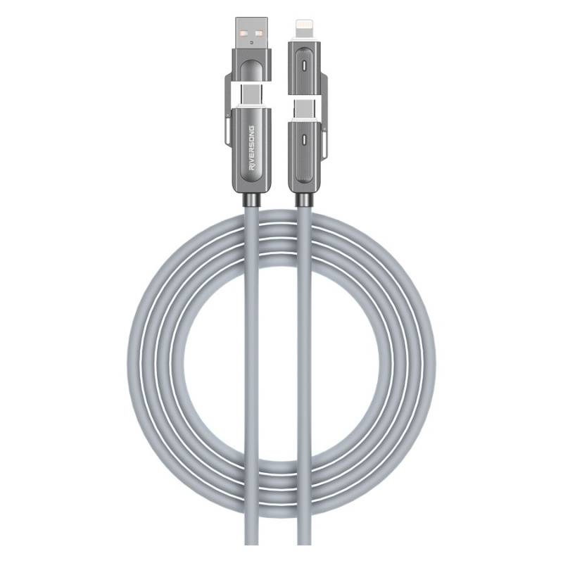 Riversong Hercules C7, 66w 4-In-1 Kabel, Usb-C + Usb-A Til Usb-C + Lightning, Grå