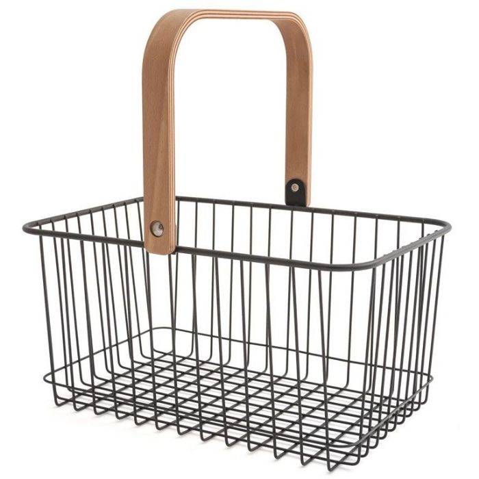 Sort Metal Kurv Med Træ Hank - Til Opbevaring - Urban Bad - Borg Living