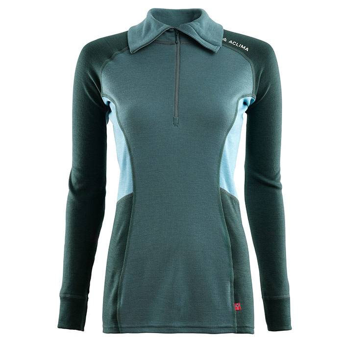 Aclima Warmwool Polo W/Zip, N.atlantic / Green Gables-M - Undertøj