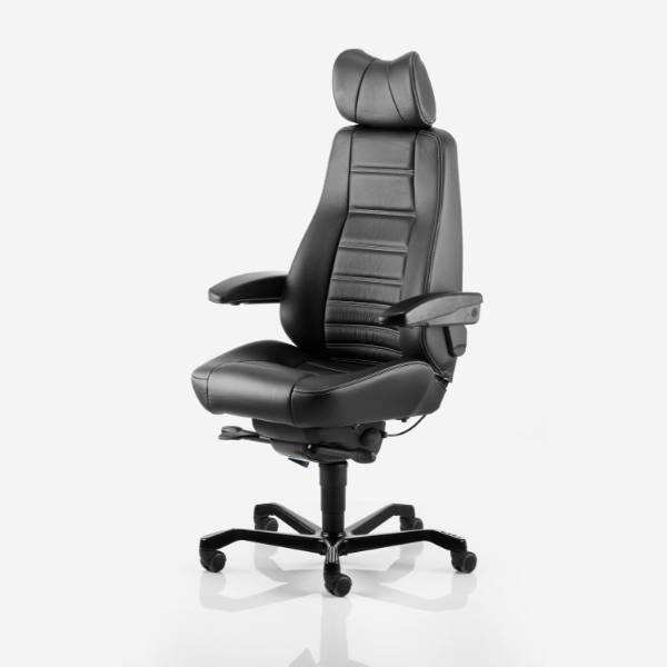 Kontorstol Kab Seating Controller, White-Line Sort Skind Inkl. Armlæn Og Nakkestøtte - Sono