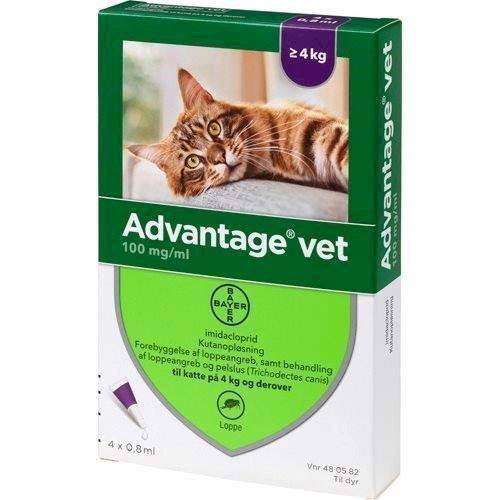 Advantage Loppemiddel Til Katte Over 4 Kg, 4 X 0.8 Ml - Advantage Vet