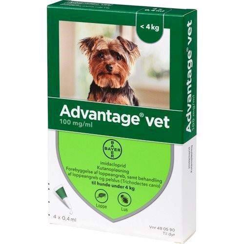 Advantage Vet Loppemiddel Til Hunde 0-4 Kg, 4 X 0.4 Ml