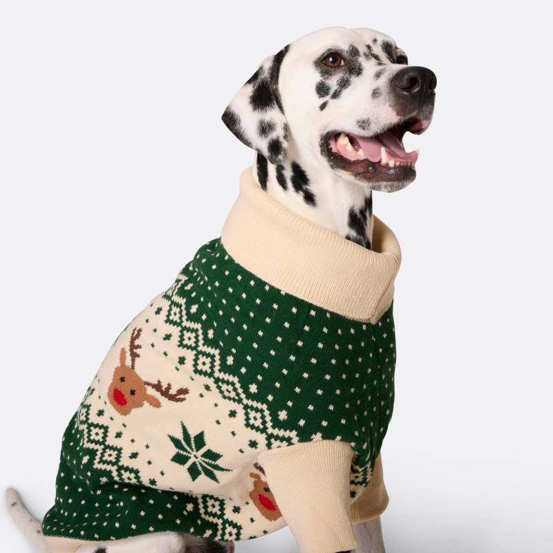 Grøn Retro Rensdyr Julesweater Til Katte - Sillysanta