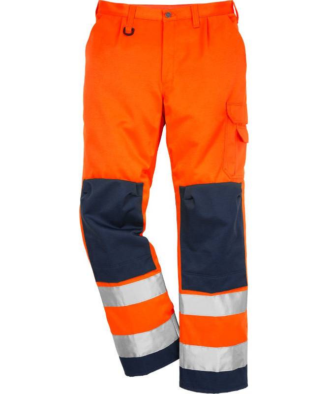 Kansas/Fristads Essential Hi-Vis Bukser Kl. 2 (hi Vis Orange/Marine, 48) - Kansas Arbejdstøj
