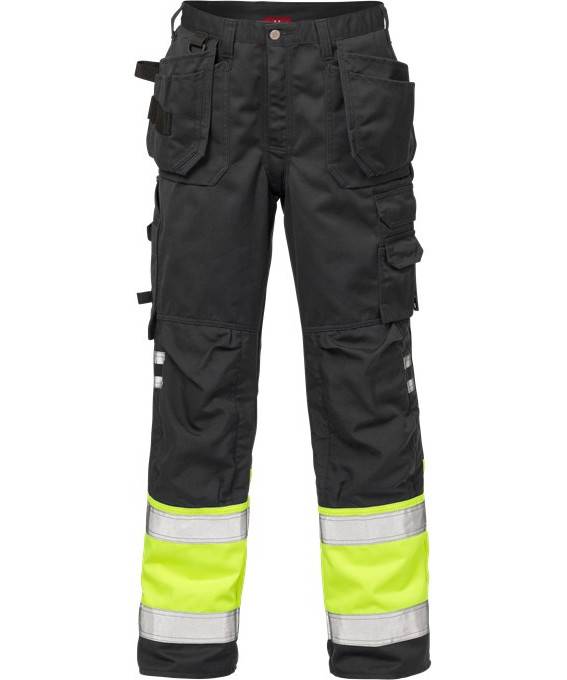 Kansas/Fristads Hi-Vis Craftsmen Bukser - Klasse 1 (hi Vis Gul/Sort, 66) - Kansas Arbejdstøj