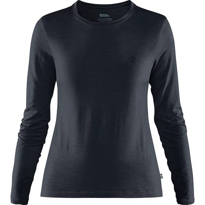 Fjällräven Abisko Wool Ls Kvinder / Damer-Dark Navy-L - T-Shirts