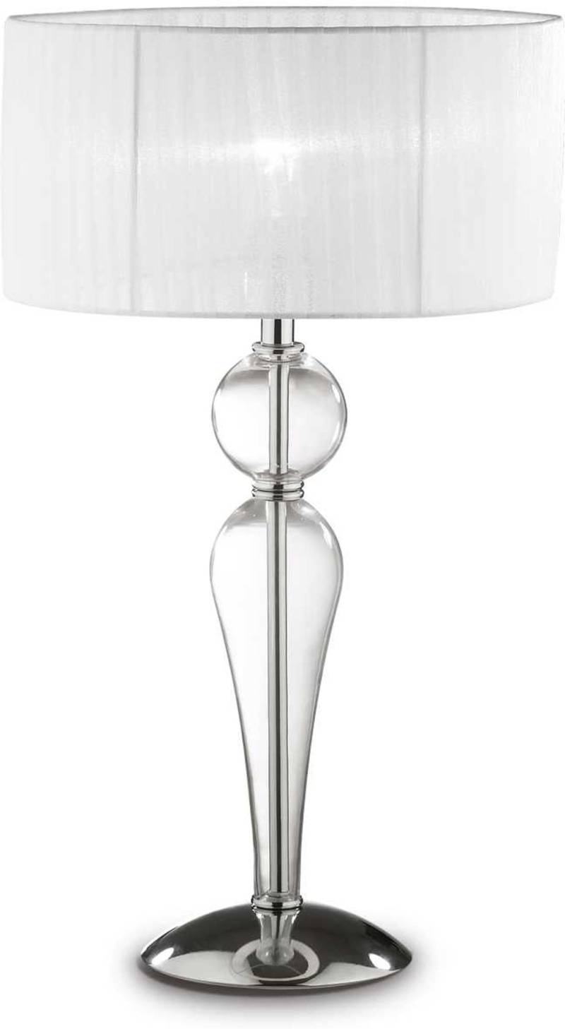 Bordlampe Ideal Lux Duchessa I Glas Og Krom Med Plisseret Organza Skærm ø36 X H64 Cm