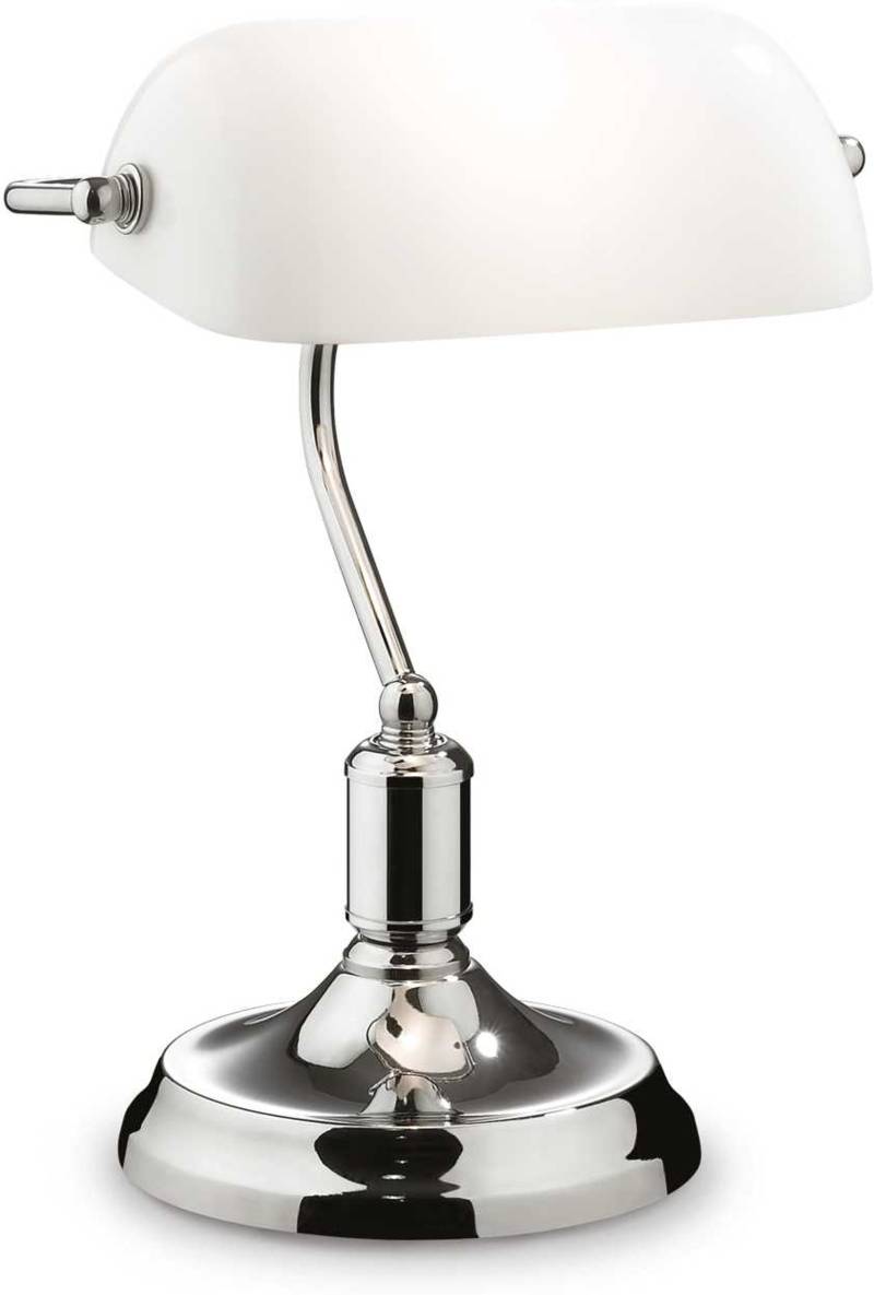 Bordlampe Ideal Lux Lawyer I Krom Med Hvid Glaskærm ø26 X H38 Cm E27 Fatning