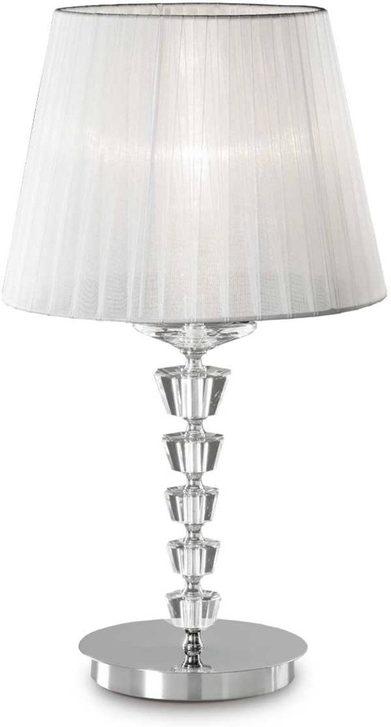 Bordlampe Ideal Lux Pegaso ø30 X H55 Cm E27 Organza Skærm Forkromet/Satin Messing