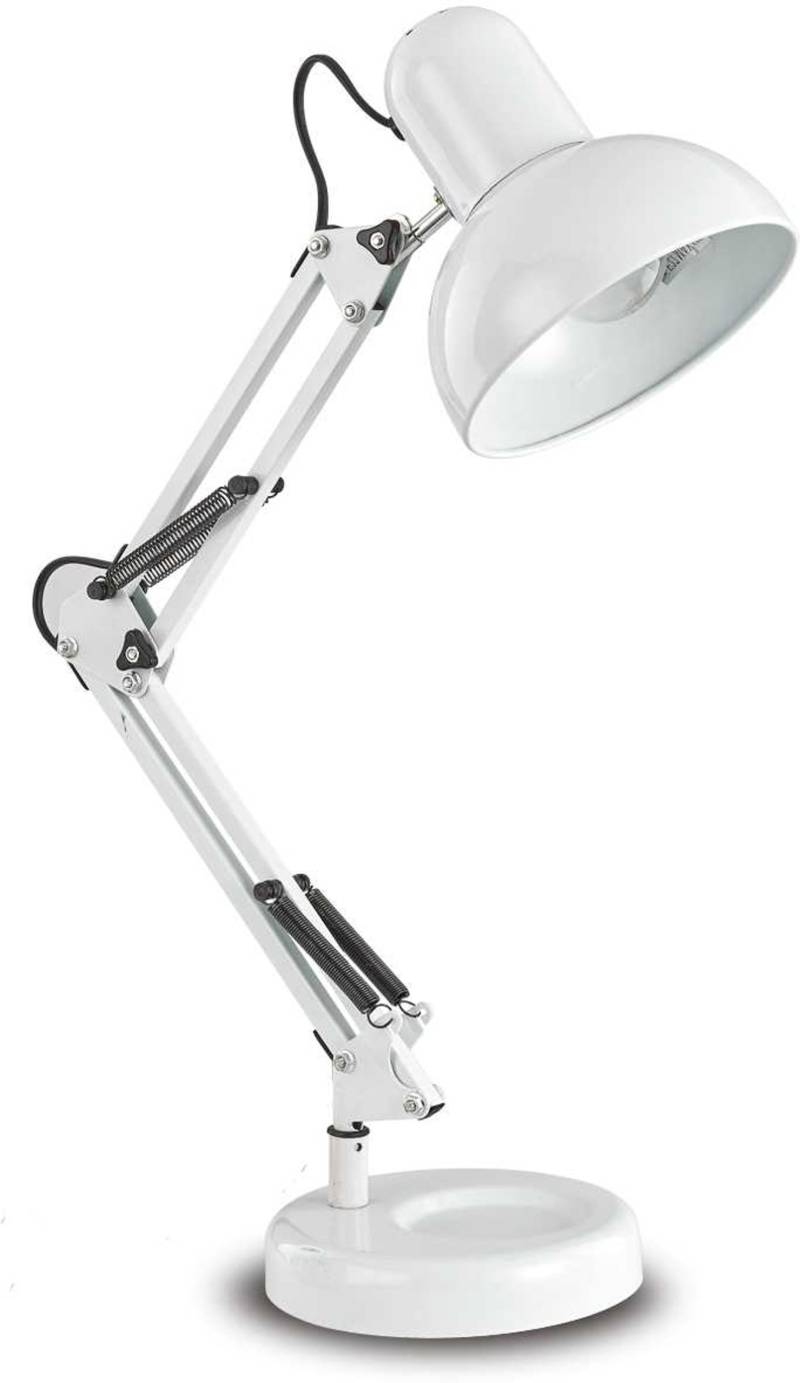 Bordlampe Ideal Lux Kelly  -  Hvid Metal Skrivebordslampe Med Fleksibel Arm, ø150 Mm Base, Ip20, E27-Fatning, 42w