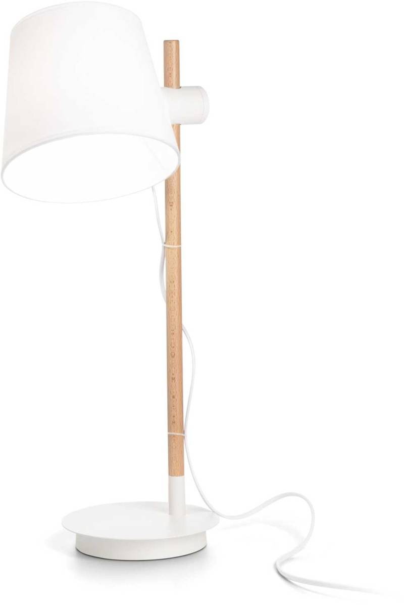 Bordlampe Ideal Lux Axel Hvid Træ Og Stof H66 X ø20 Cm