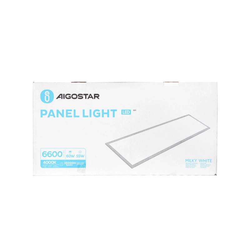 Outlet: Aigostar Led Panel 60w - 120x30cm, Hvid Ramme, Rektangulær, Neutral Hvid 4000k - Kulør : Neutral
