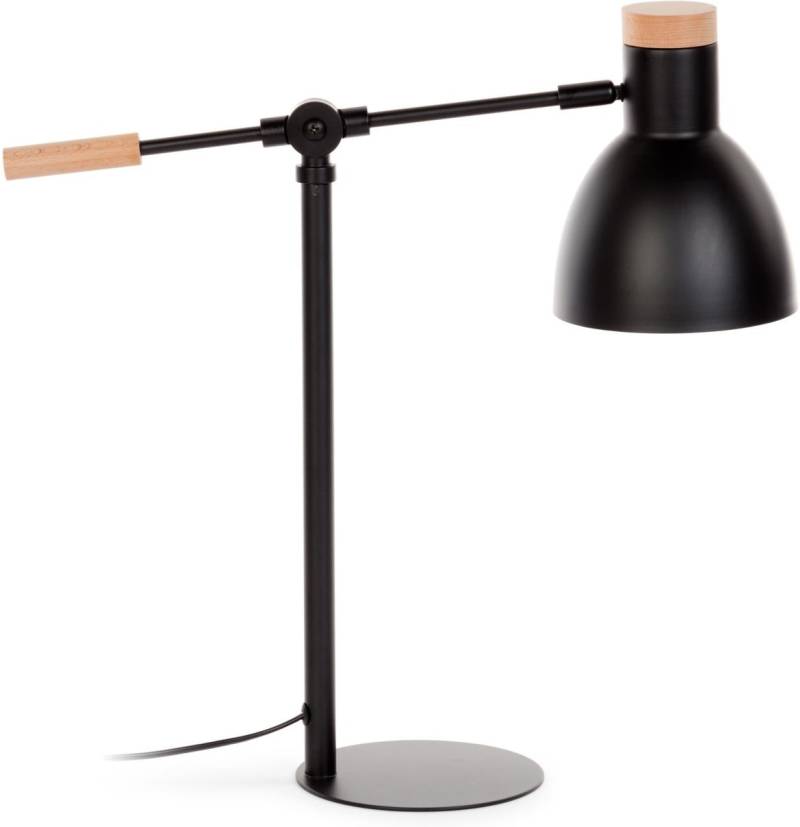 Bordlampe Kave Home Tescarle  -  Stål & Bøgetræ, Fleksibel Arm, Nordisk/Moderne, Sort/Natur, H54ã—b15ã—l47 Cm