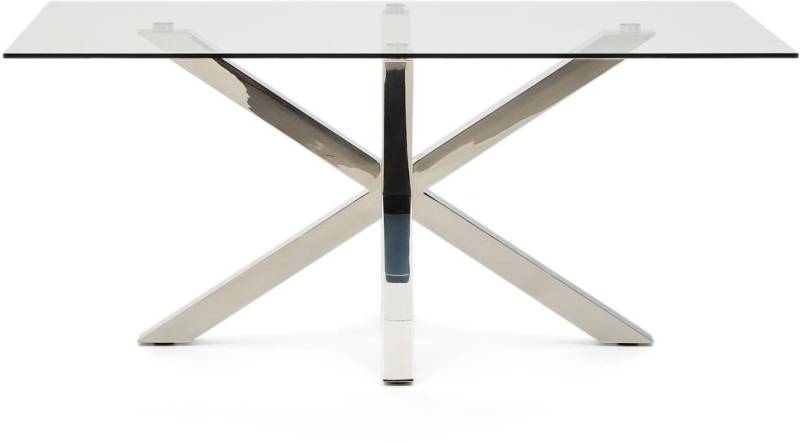 Spisebord Kave Home Argo 160x90x75 Cm Hærdet Glas Bordplade & Rustfrit Stålstel Inkl. Justerbare Fødder Moderne Klart/Sølv