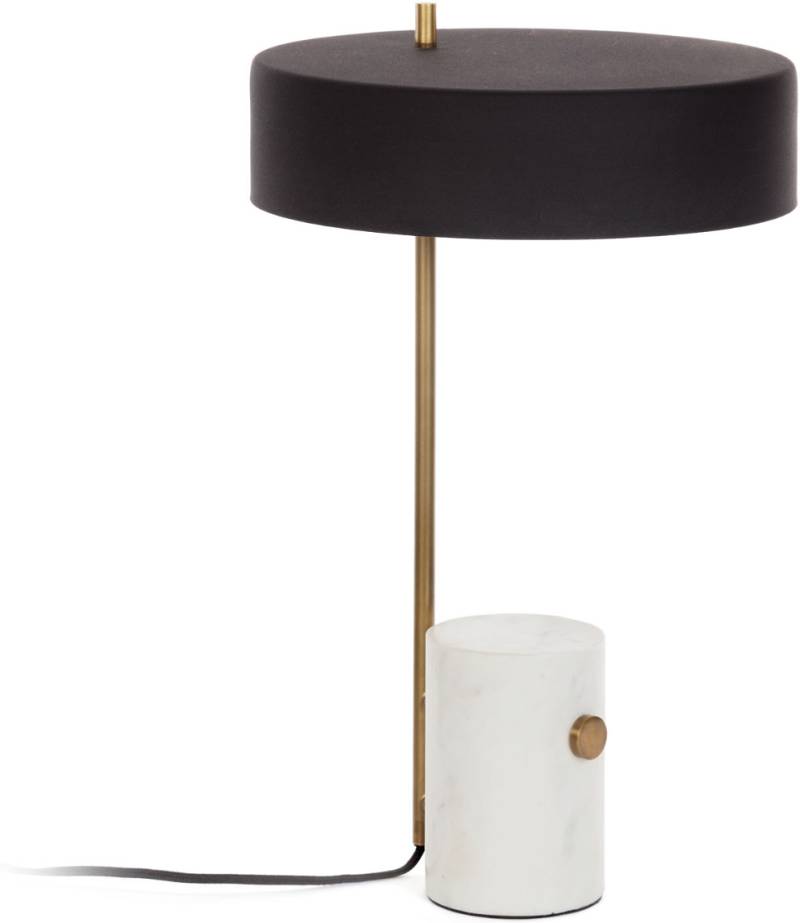 Bordlampe Kave Home Phant  -  Mat Sort Metalskærm & Messingarm Med Unik Marmorbase H53xø30 Cm