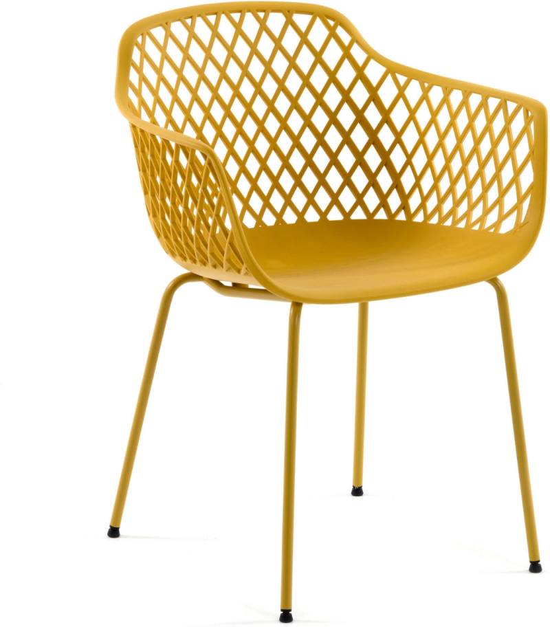 Udendørs Spisebordsstol Med Armlæn Kave Home Quinn Havestol Sennep Polypropylen/Stål H80xb55xd60 Cm