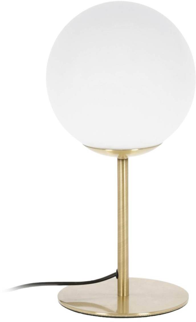 Bordlampe Kave Home Mahala H28 X ø13 Cm  -  Hvid Glaskuppel På Guldfarvet Stålbase | Vintage Design Til Stue & Soveværelse