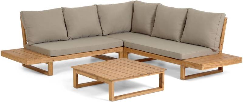 Udendørs Hjørnesofa Kave Home Flaviina - Bæredygtigt Akacietræ Komplet Loungesæt Med Hynder Beige