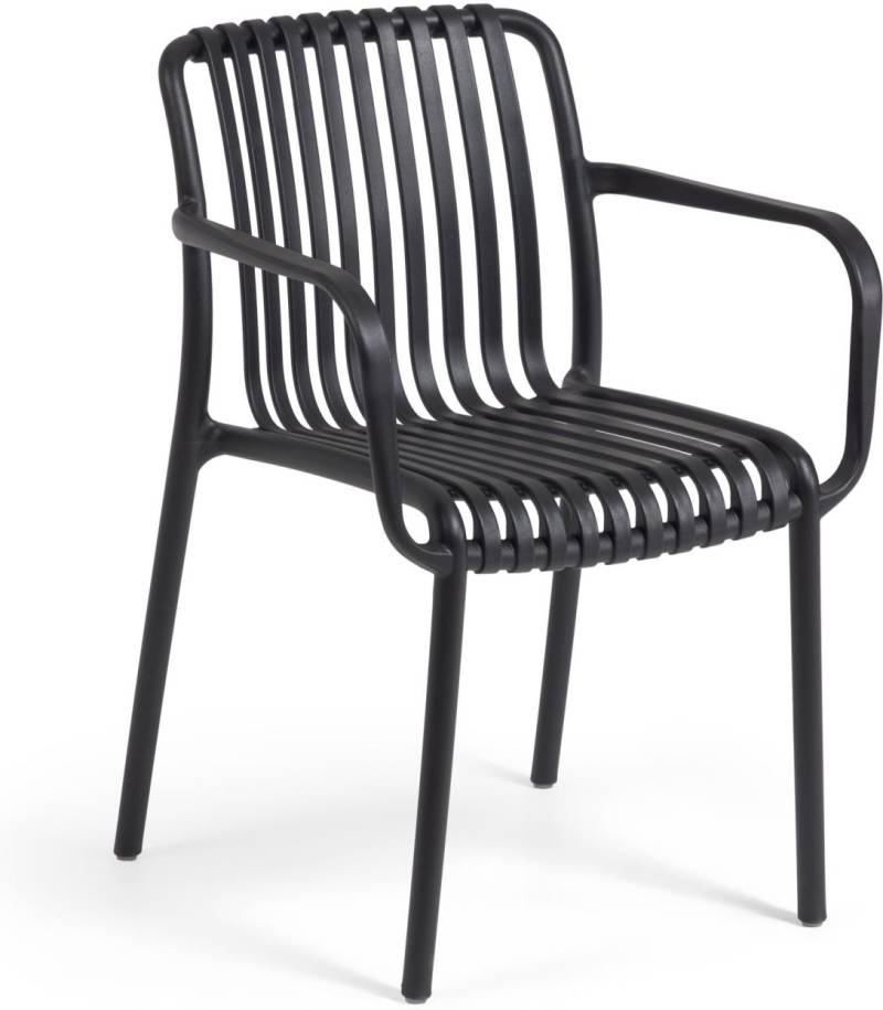 Udendørs Spisebordsstol Kave Home Isabellini Sort Genbrugsplast Uv-Resistent Ergonomisk Stabelbar Havestol