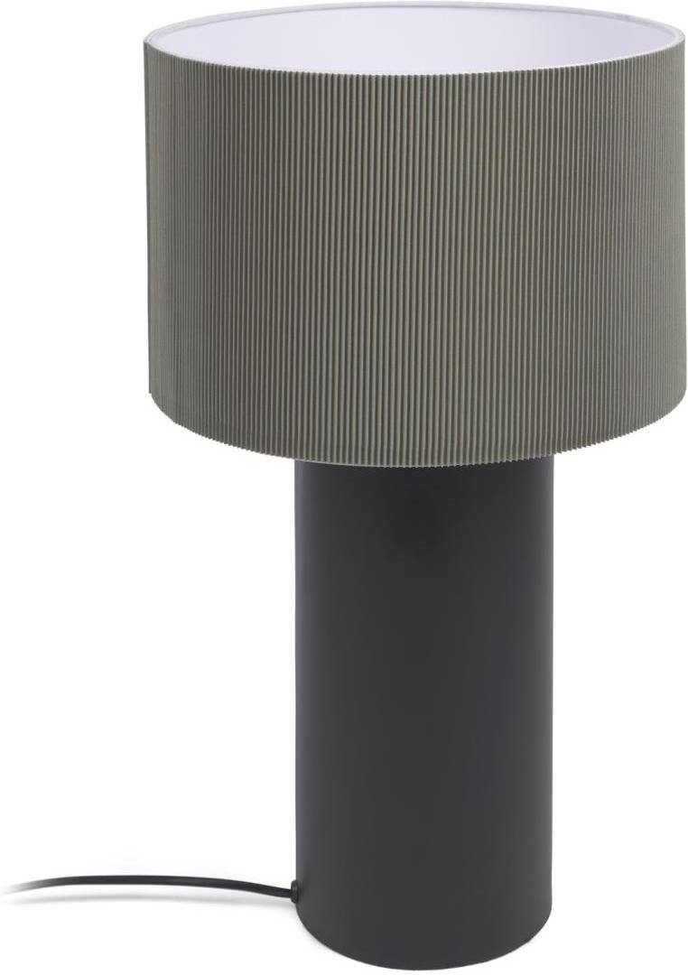 Bordlampe Kave Home Domicina Sort Metal Med Grå Plisseret Stofskærm H50xø30 Cm