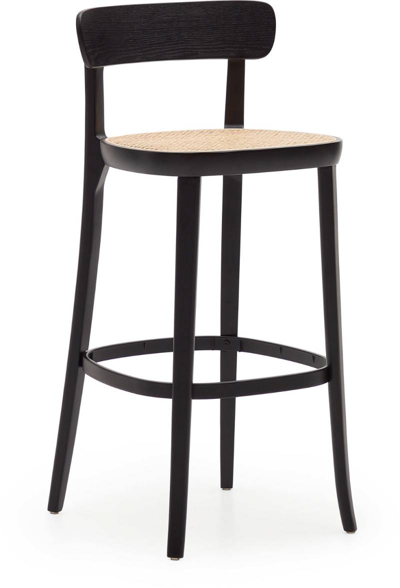 Barstol Kave Home Romane Sort Bøgetræ Håndflettet Rattan Sæde Metalfodstøtte H99xb42xd46