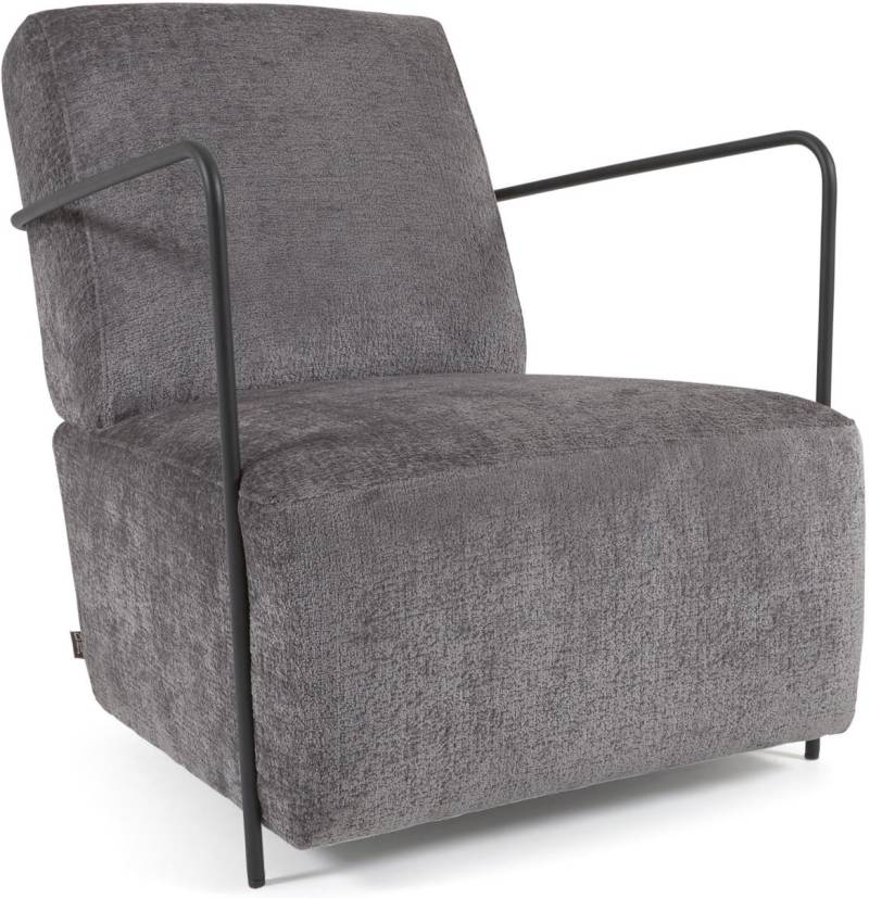 Lænestol/Gamerstol Kave Home Gamer I Grå Chenille Bæredygtig Med Sort Metalkonstruktion Rustik Kolonial Vintage