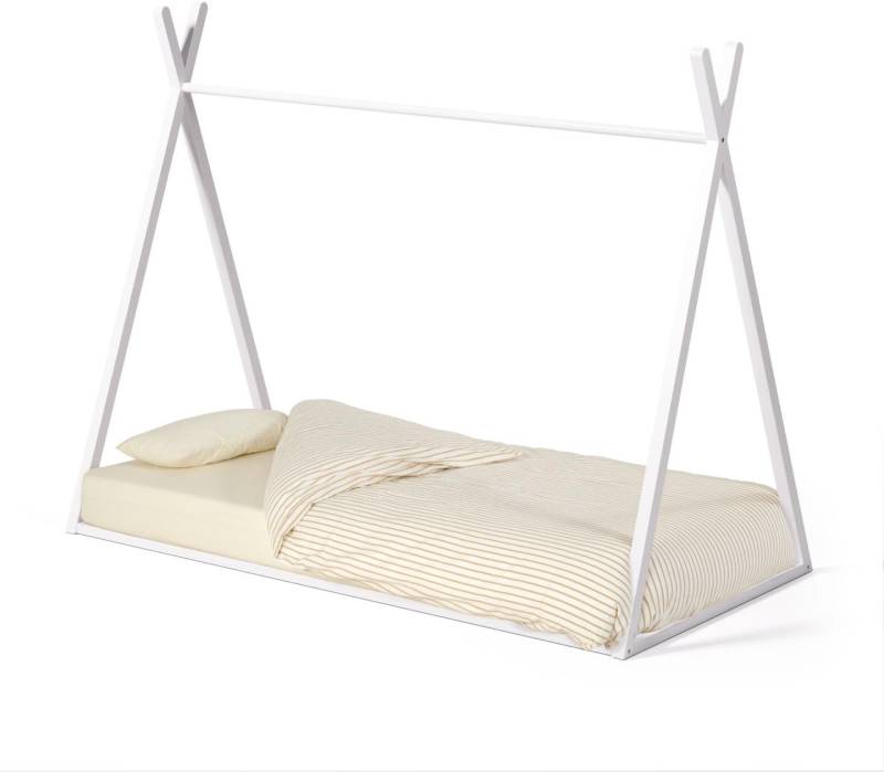 Tipi-Seng Kave Home Maralis Til Børn, Hvid Massivt Bøgetræ H154x197x98 Cm