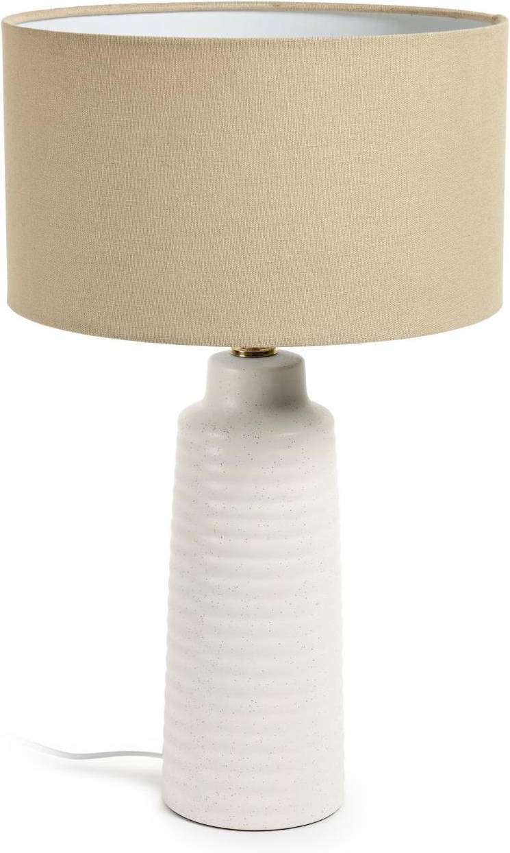 Bordlampe Kave Home Mijal - Hvid Keramisk Lampe Med Linned Skærm H58ã—ø35 Cm, Led E27