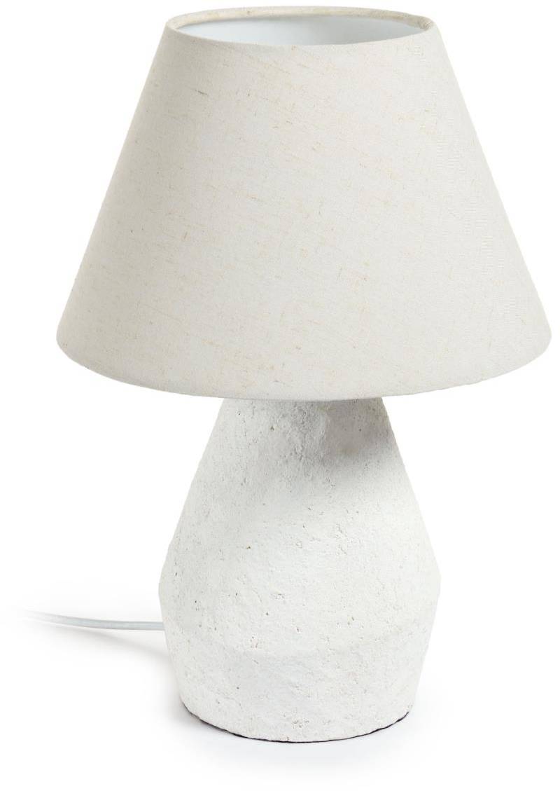 Bordlampe Kave Home Noara / Indendørslampe, Hvid Magnesia & Hør, Rustik Kolonial Stil, H43ã—b30ã—l30 Cm