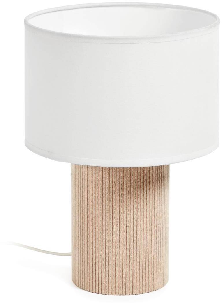Bordlampe Kave Home Bianella Rustik Vintage Corduroy-Base Hvid Stofskærm H29 ø20 Cm Beige