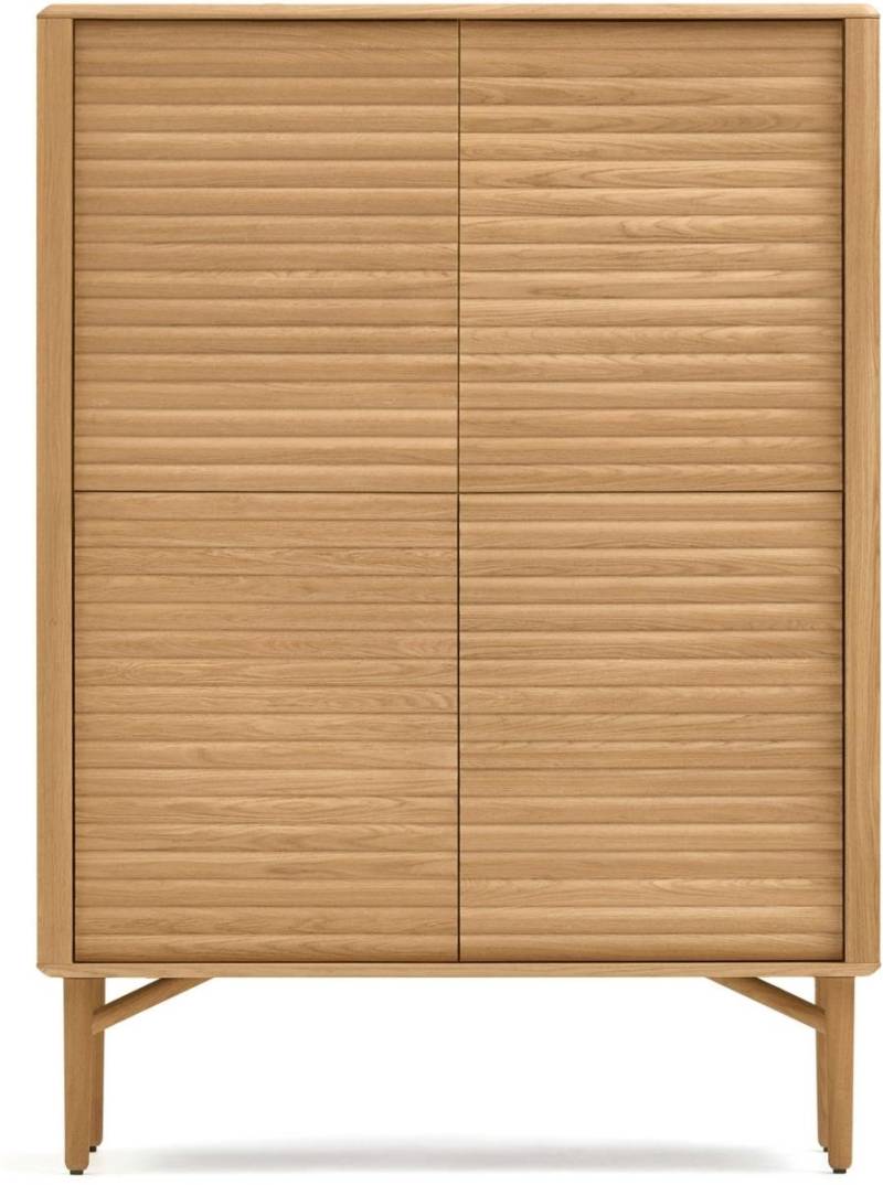 Højskab Highboard Kave Home Lenon I Massivt Træ Og Egefinér Med 4 Døre Og Push-åbning Nordisk Design