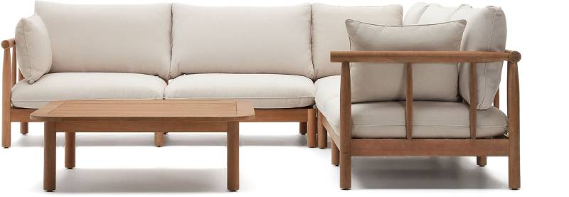 Udendørs Loungesæt Kave Home Sacova 5 Personer Hjørnesofa I Fsc Eukalyptustræ Med Vandafvisende Hynder