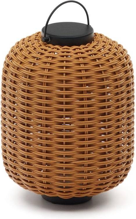 Bordlampe Kave Home Saranella Bærbar Led Lampe I Syntetisk Rattan Genopladelig Usb Med 3 Lysniveauer Brun Indendørs/Udendørs