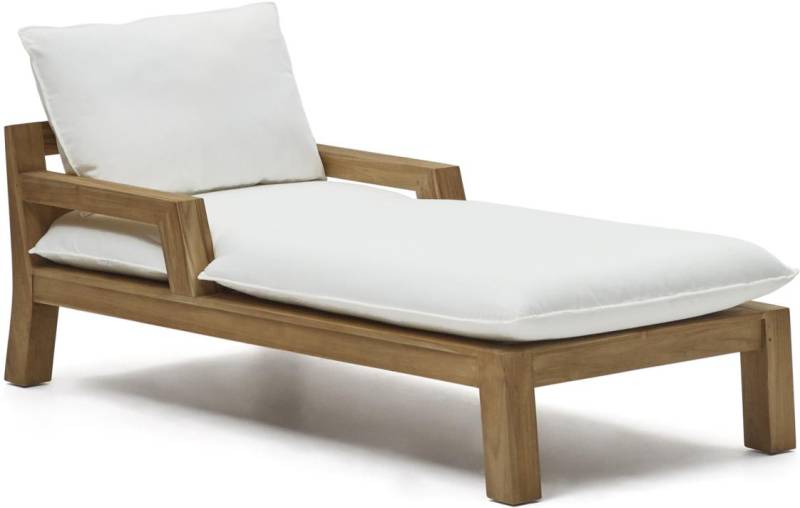 Udendørs Liggestol/Solseng Kave Home Forcanera Massivt Teak Hvid/Brun 170x84x60 Cm Med Pude