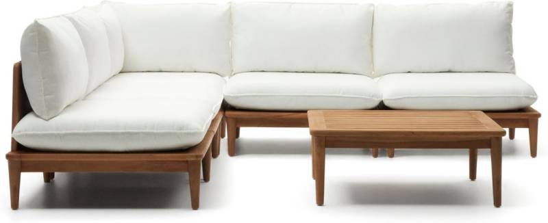 Udendørs Sofasæt Kave Home Portitxol Teak Modulært Loungesæt 5 Dele Natur Hxbxl 65x270x270 Cm