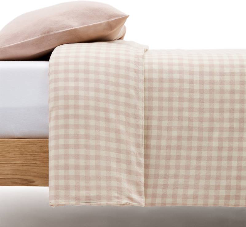 Sengetøjssæt Kave Home Yanil 70x140 Cm 100% Bomuld Lyserød/Beige Ternet Rustik Kolonial