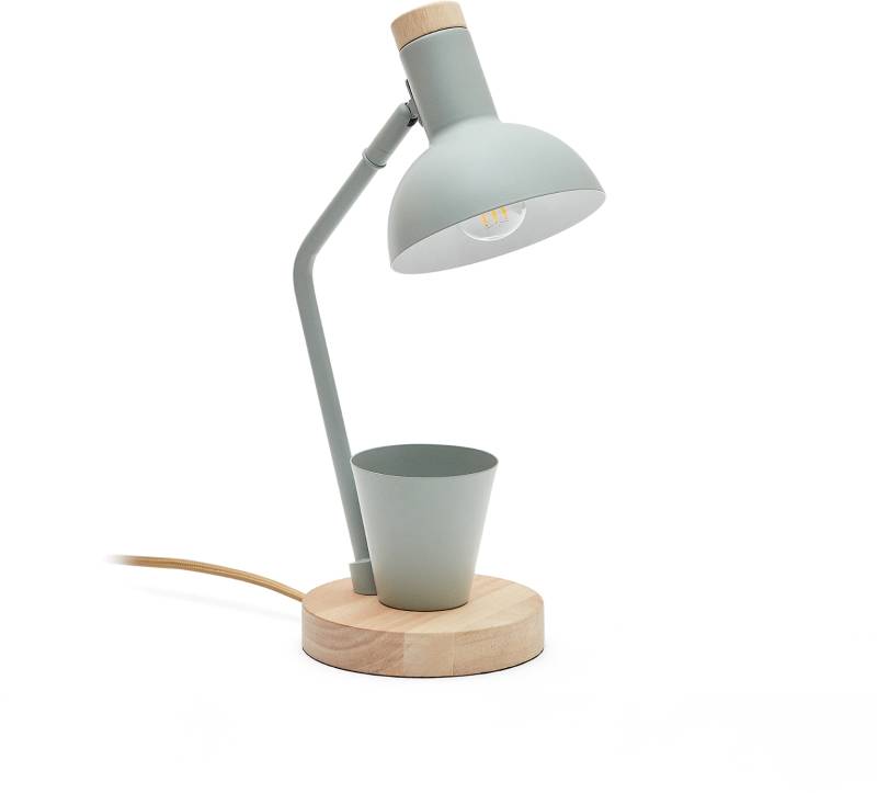 Bordlampe/Skrivebordslampe Kave Home Katia Rustik Grøn I Jern Og Gummitræ Med Led-Arm Og Blyantholder H37 Cm